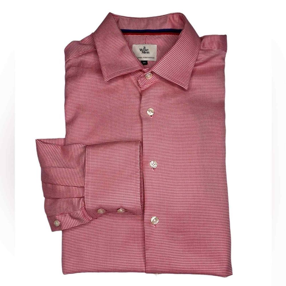 3 Wise Men- Oxford Button Down Shirt Tailored- Size 39 -Red & White -100% Cotton